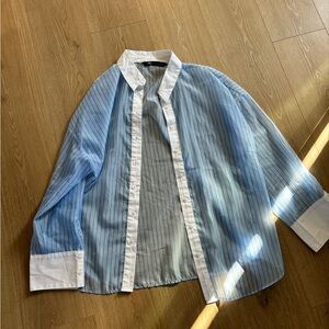 Zara sheer striped button up shirt